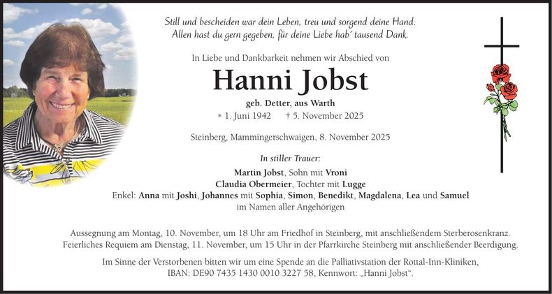 Traueranzeige Hanni Jobst