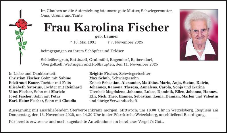 Traueranzeige Karolina Fischer