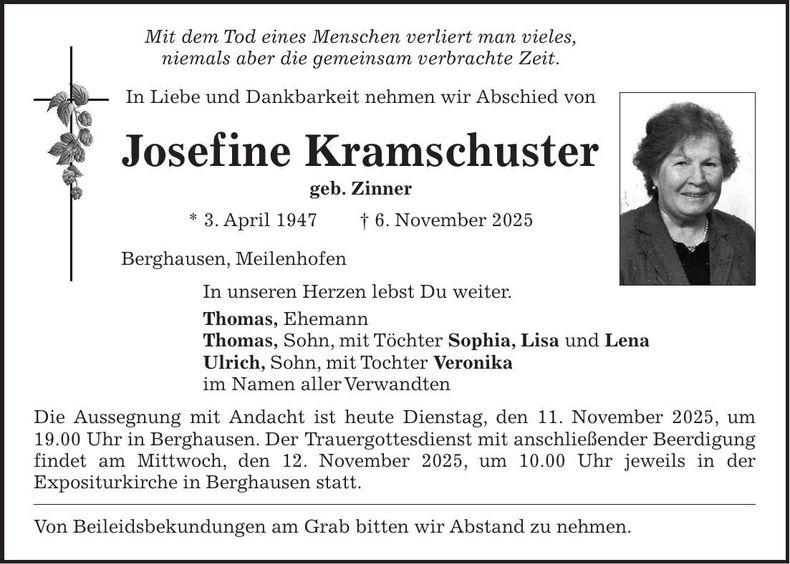 Traueranzeige Josefine Kramschuster
