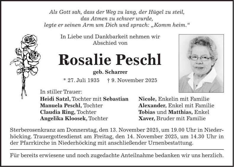 Traueranzeige Rosalie Peschl