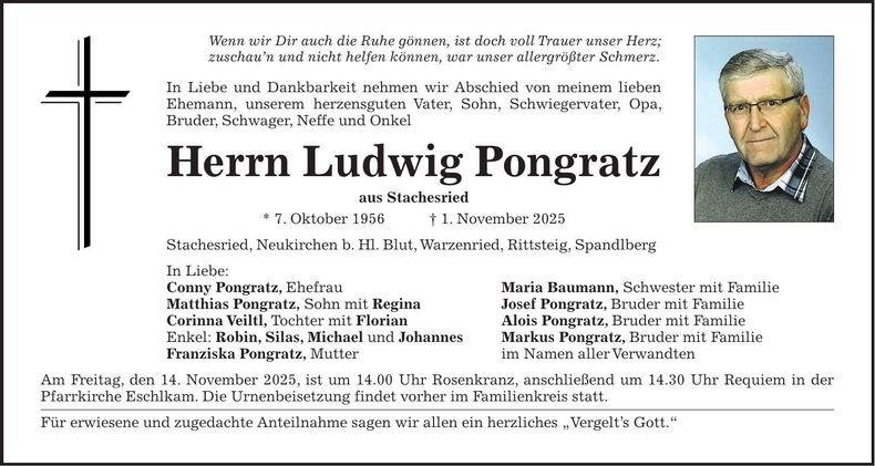 Traueranzeige Pongratz Ludwig