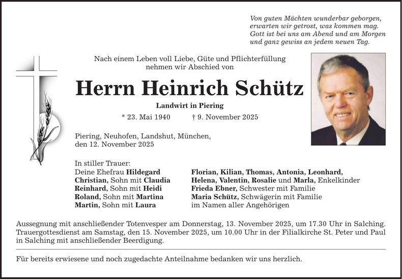 Traueranzeige Heinrich Schütz