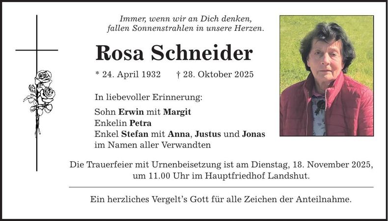 Traueranzeige Rosa Schneider