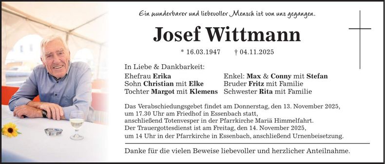 Traueranzeige Josef Wittmann