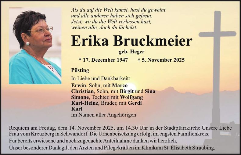 Traueranzeige Erika Bruckmeier