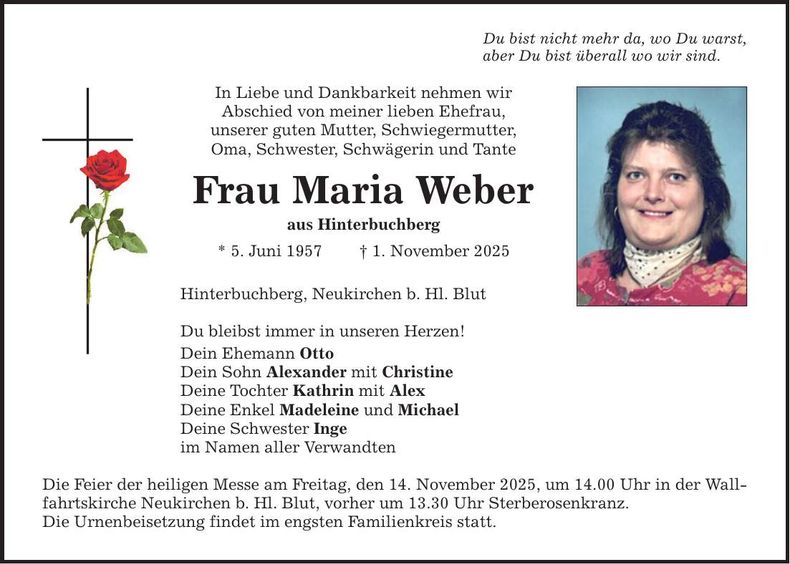 Traueranzeige Maria Weber