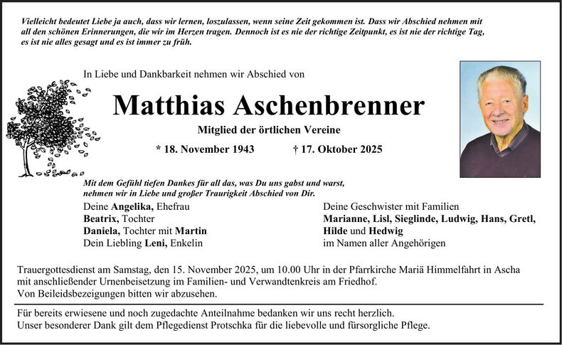 Traueranzeige Matthias Aschenbrenner