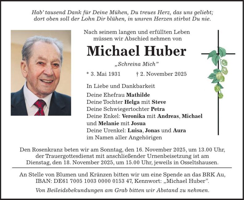 Traueranzeige Michael Huber