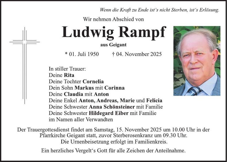Traueranzeige Ludwig Rampf