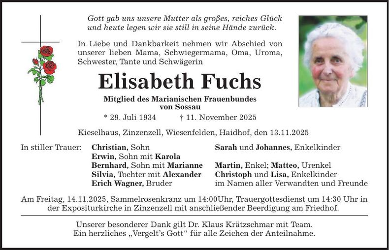Traueranzeige Elisabeth Fuchs