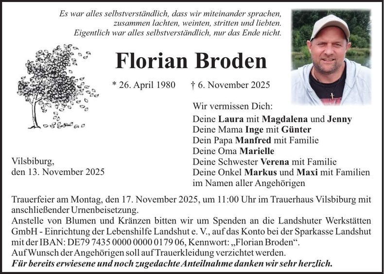Traueranzeige Florian Broden