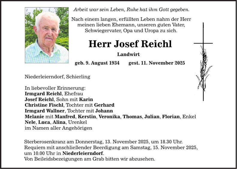 Traueranzeige Josef Reichl