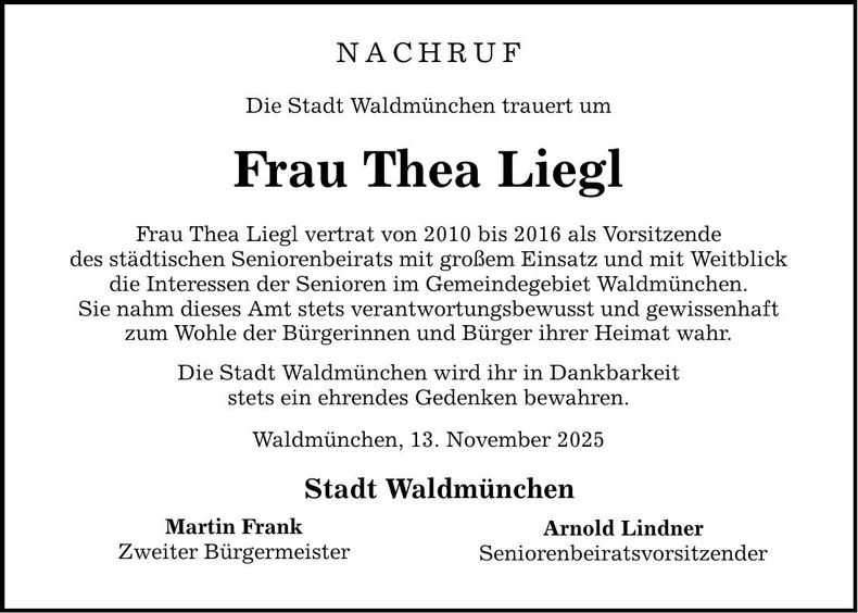 Traueranzeige Thea Liegl