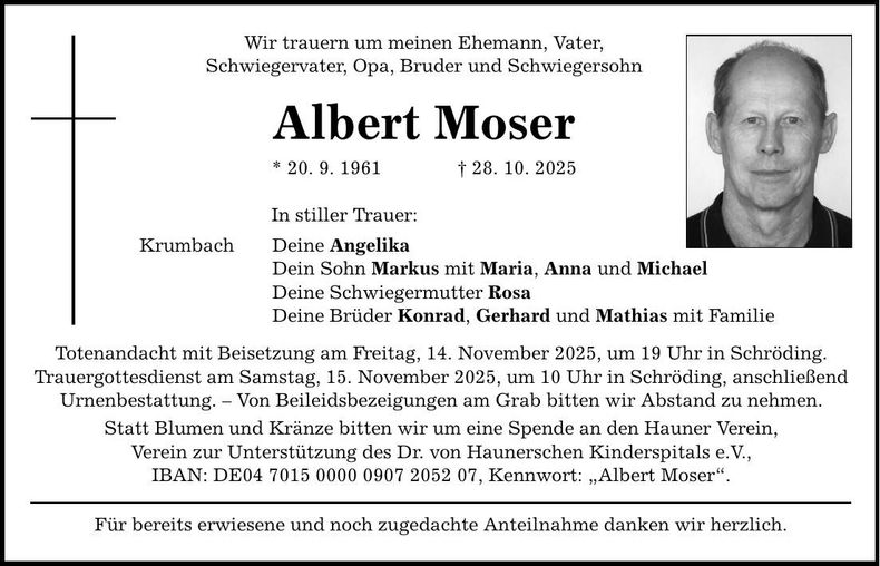 Traueranzeige Albert Moser