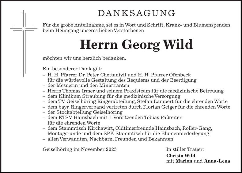 Traueranzeige Georg Wild