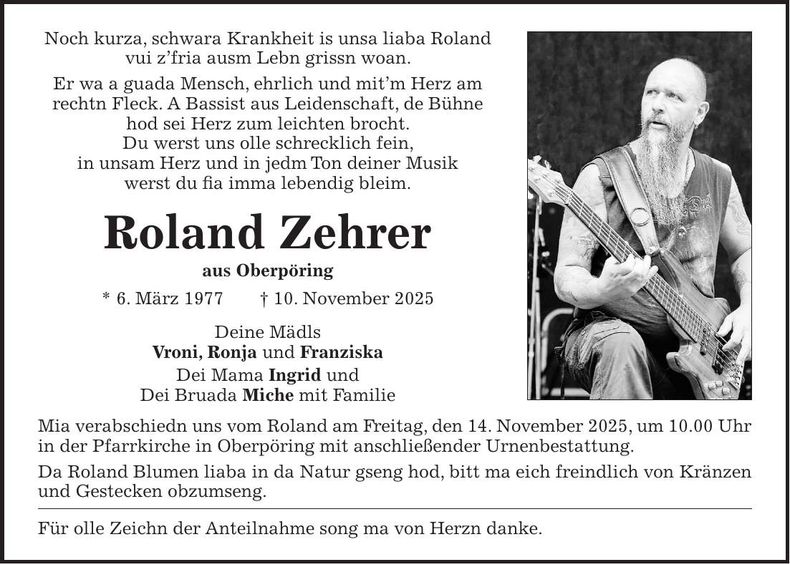 Traueranzeige Roland Zehrer