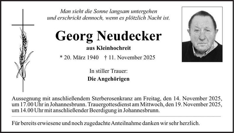 Traueranzeige Georg Neudecker