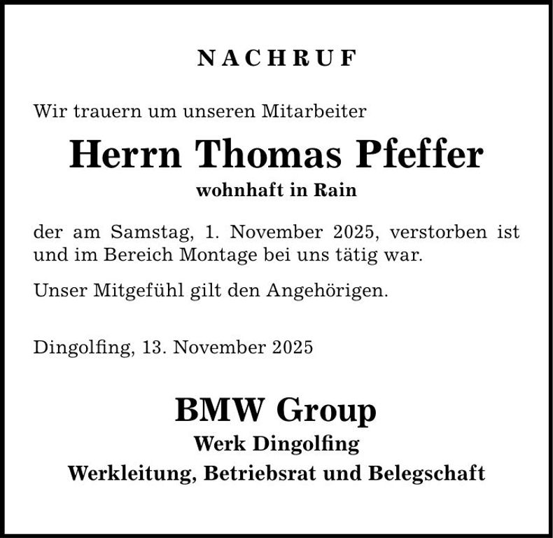 Traueranzeige Thomas Pfeffer