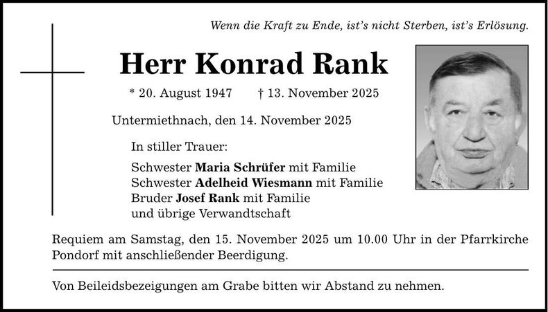 Traueranzeige Konrad Rank