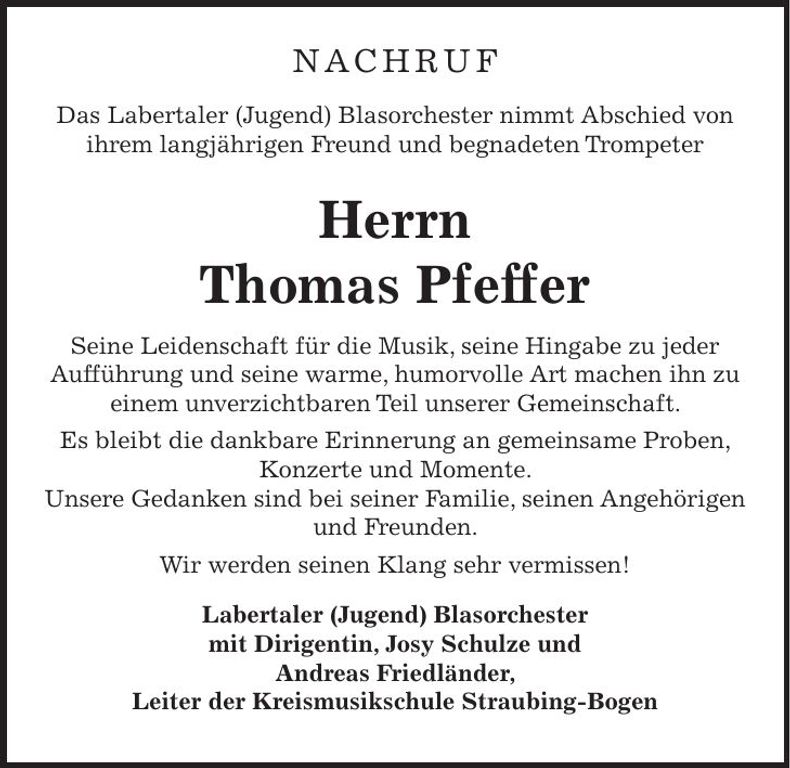 Traueranzeige Thomas Pfeffer