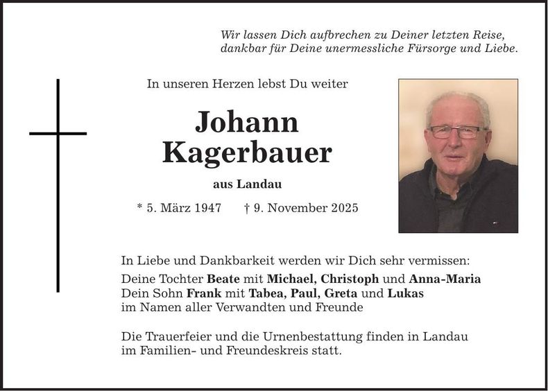 Traueranzeige Johann Kagerbauer