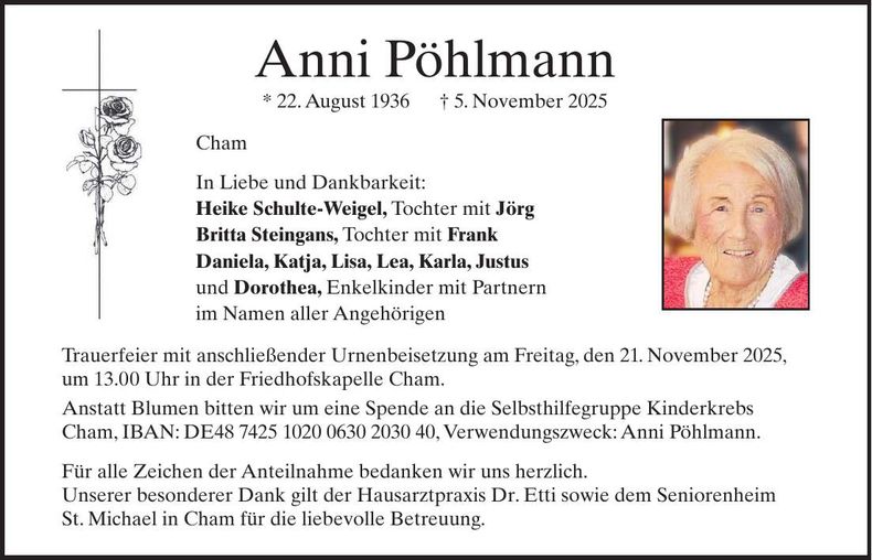 Traueranzeige Anni Pöhlmann