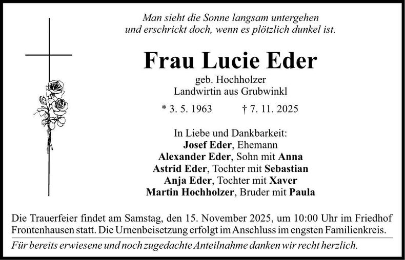 Traueranzeige Lucie Eder