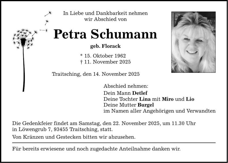 Traueranzeige Petra Schumann