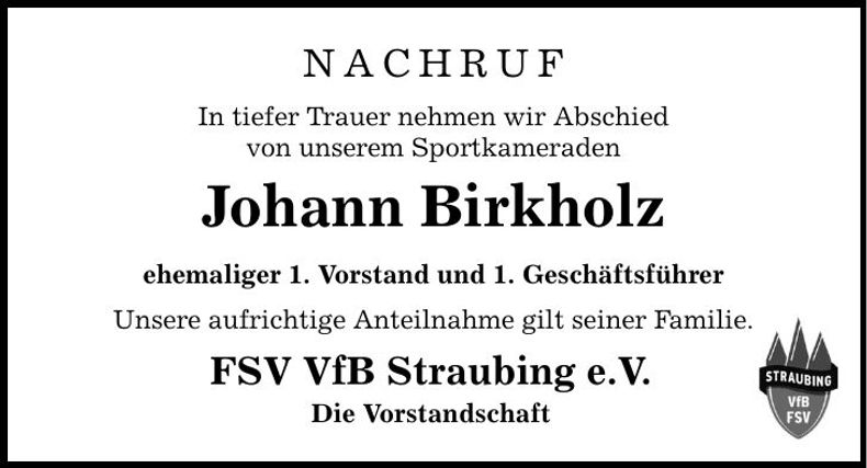 Traueranzeige Johann Birkholz