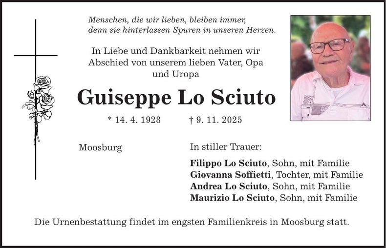 Traueranzeige Guiseppe Lo Sciuto