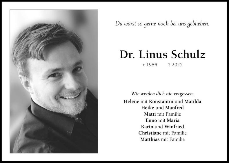 Traueranzeige Linus Dr. Schulz