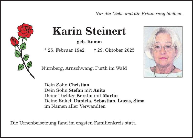 Traueranzeige Karin Steinert