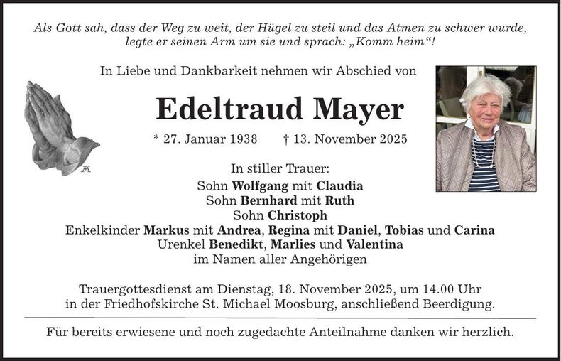Traueranzeige Edeltraud Mayer