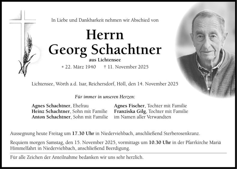 Traueranzeige Georg Schachtner