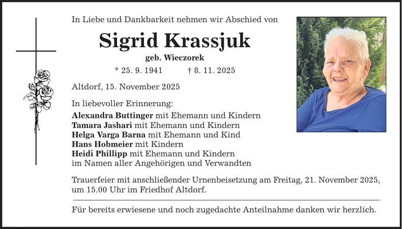 Traueranzeige Sigrid Krassjuk