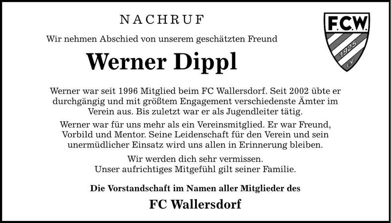 Traueranzeige Werner Dippl