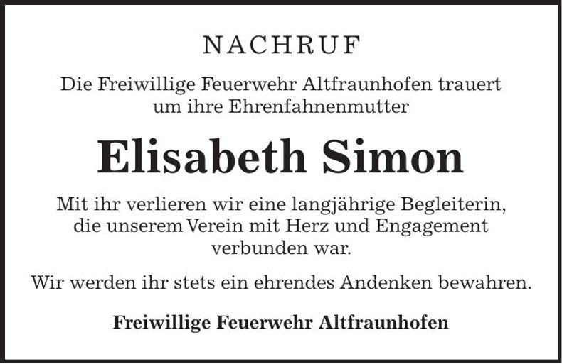 Traueranzeige Elisabeth Simon