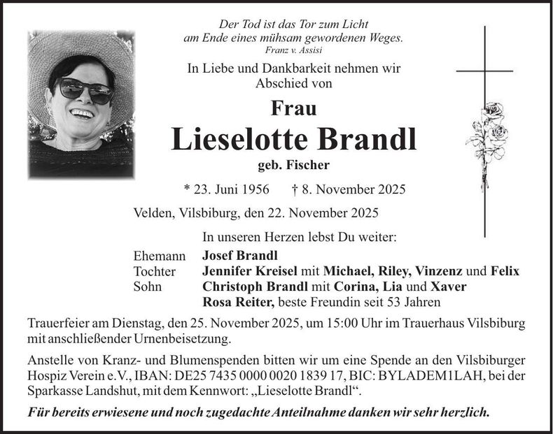 Traueranzeige Liselotte Brandl