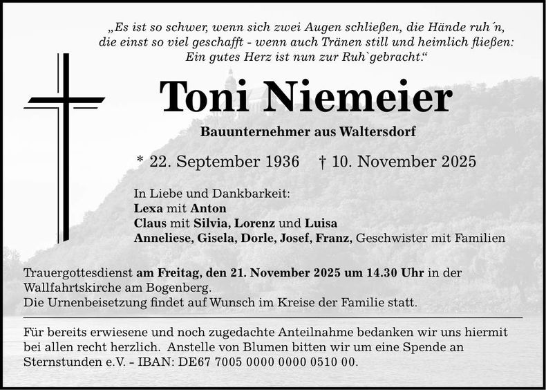 Traueranzeige Toni Niemeier