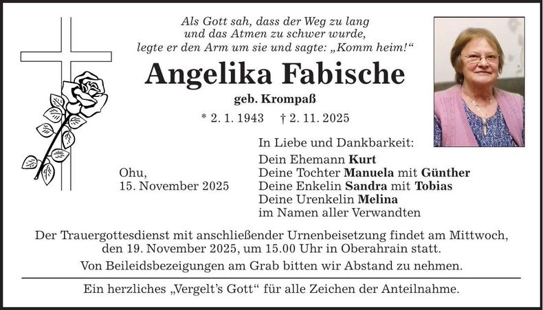 Traueranzeige Angelika Fabische