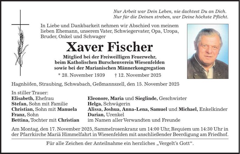 Traueranzeige Xaver Fischer