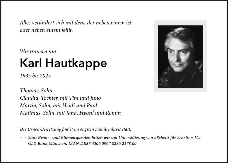 Traueranzeige Karl Hautkappe