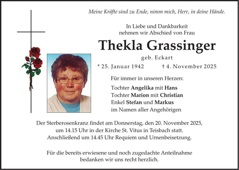 Traueranzeige Thekla Grassinger