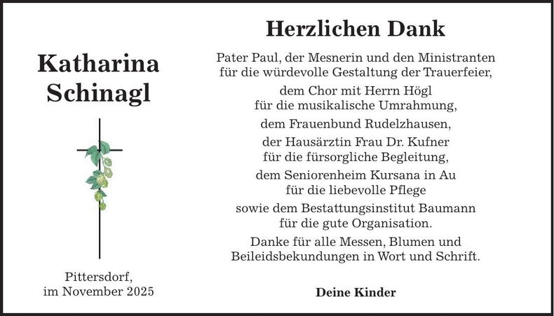 Traueranzeige Katharina Schinagl