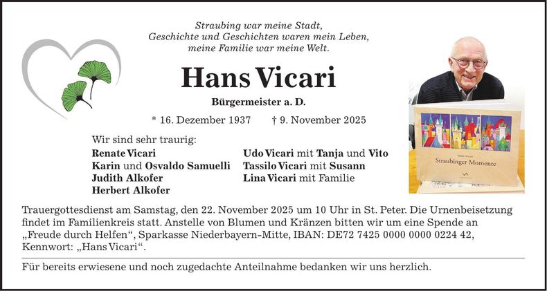 Traueranzeige Hans Vicari
