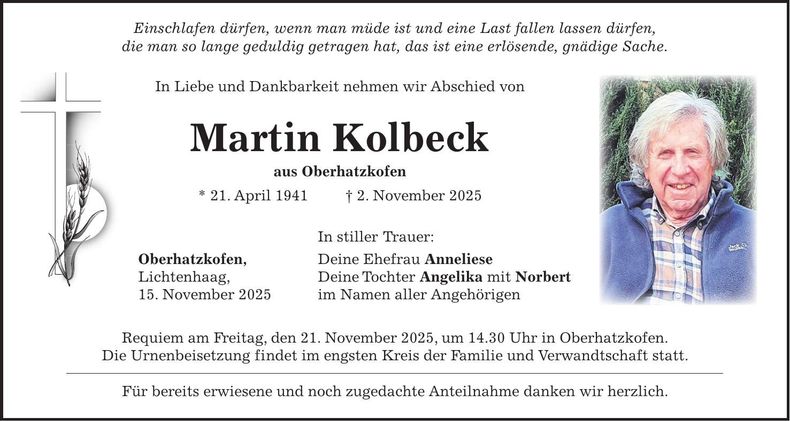 Traueranzeige Martin Kolbeck
