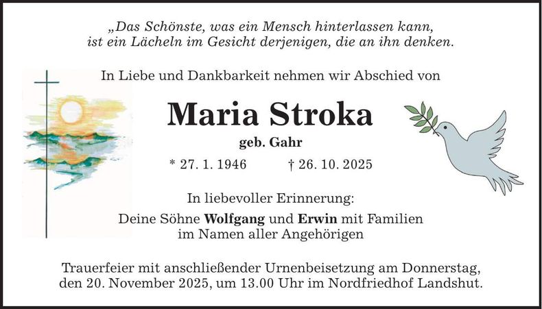Traueranzeige Maria Stroka