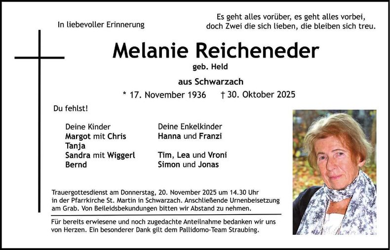 Traueranzeige Melanie Reicheneder