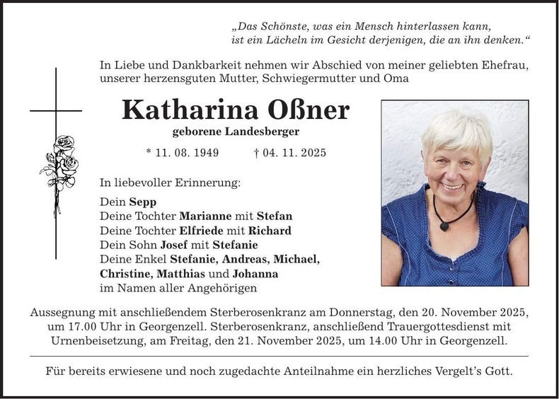 Traueranzeige Katharina Oßner
