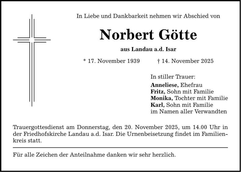 Traueranzeige Norbert Götte